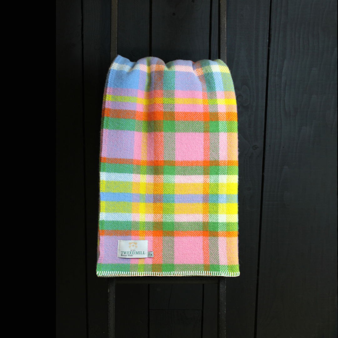 Rainbow Check Wool Throw Blanket: Tweedmill, British Made