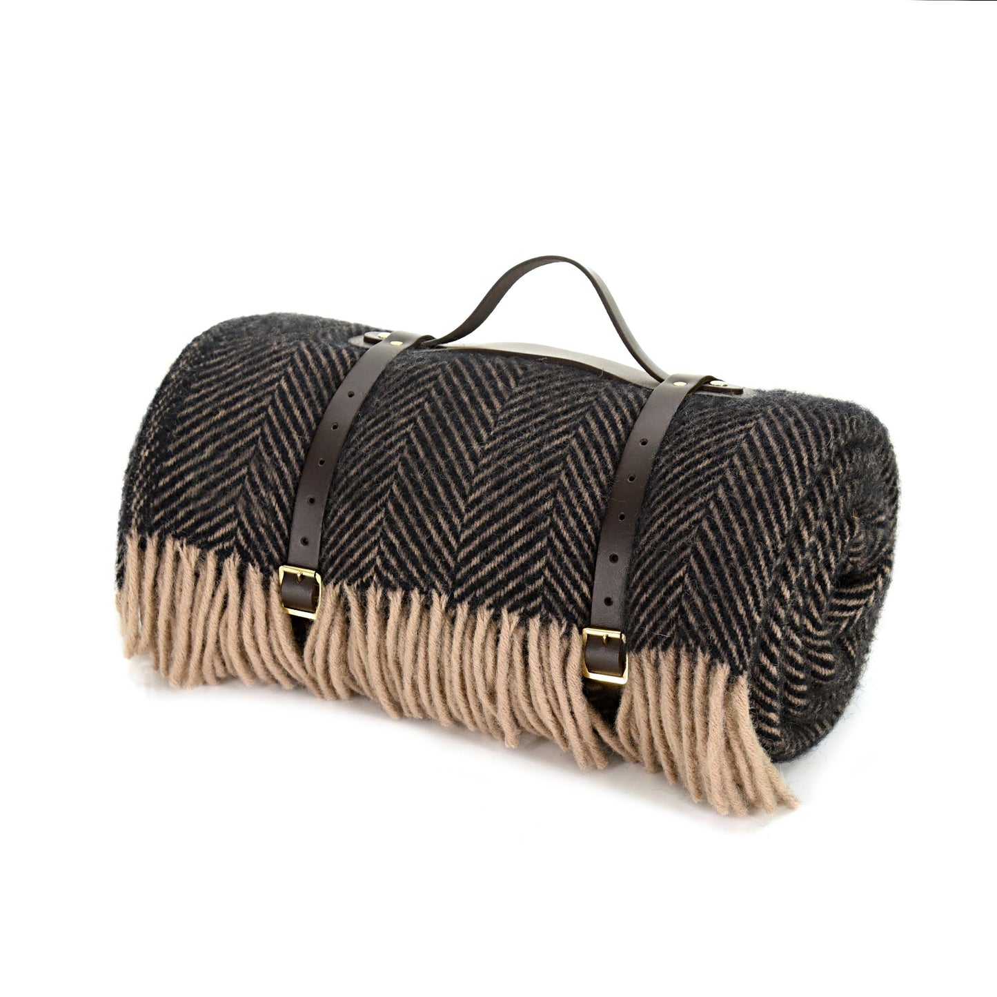 Thistleberry & Wine Picnic Rug Blanket Tartan Checked Burgundy/Claret with Leather Carry Strap