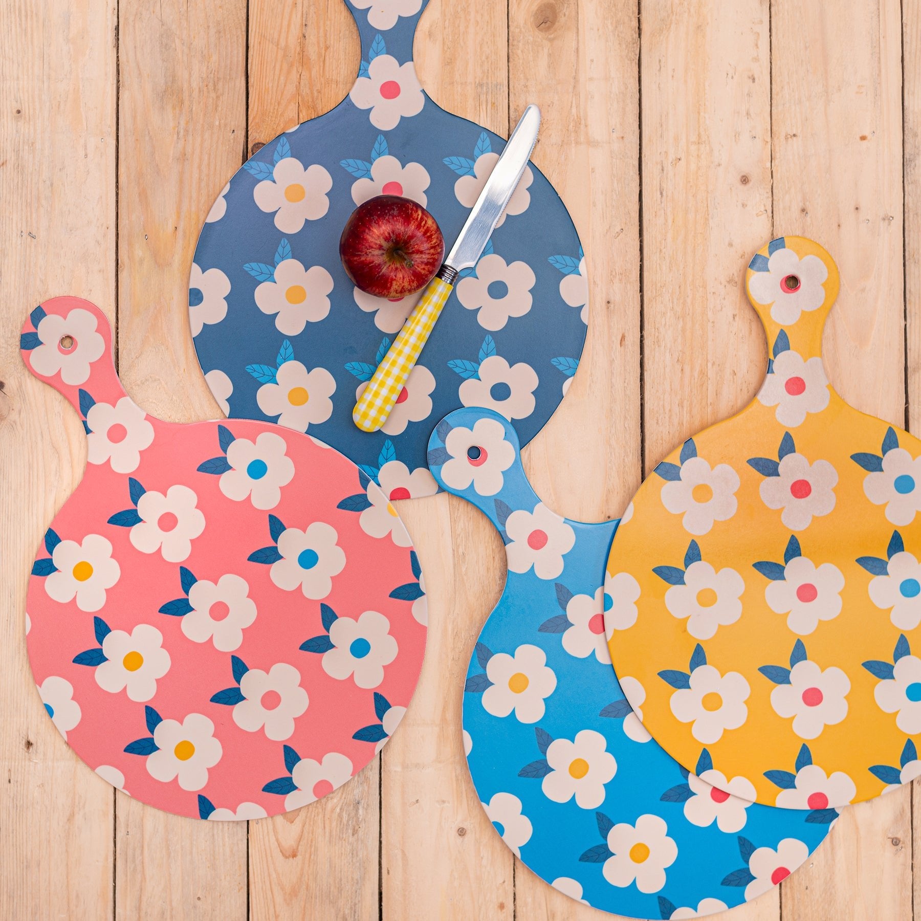 Chopping Board Ocean Blue Retro Floral - Enamelhappy - Enamelhappy