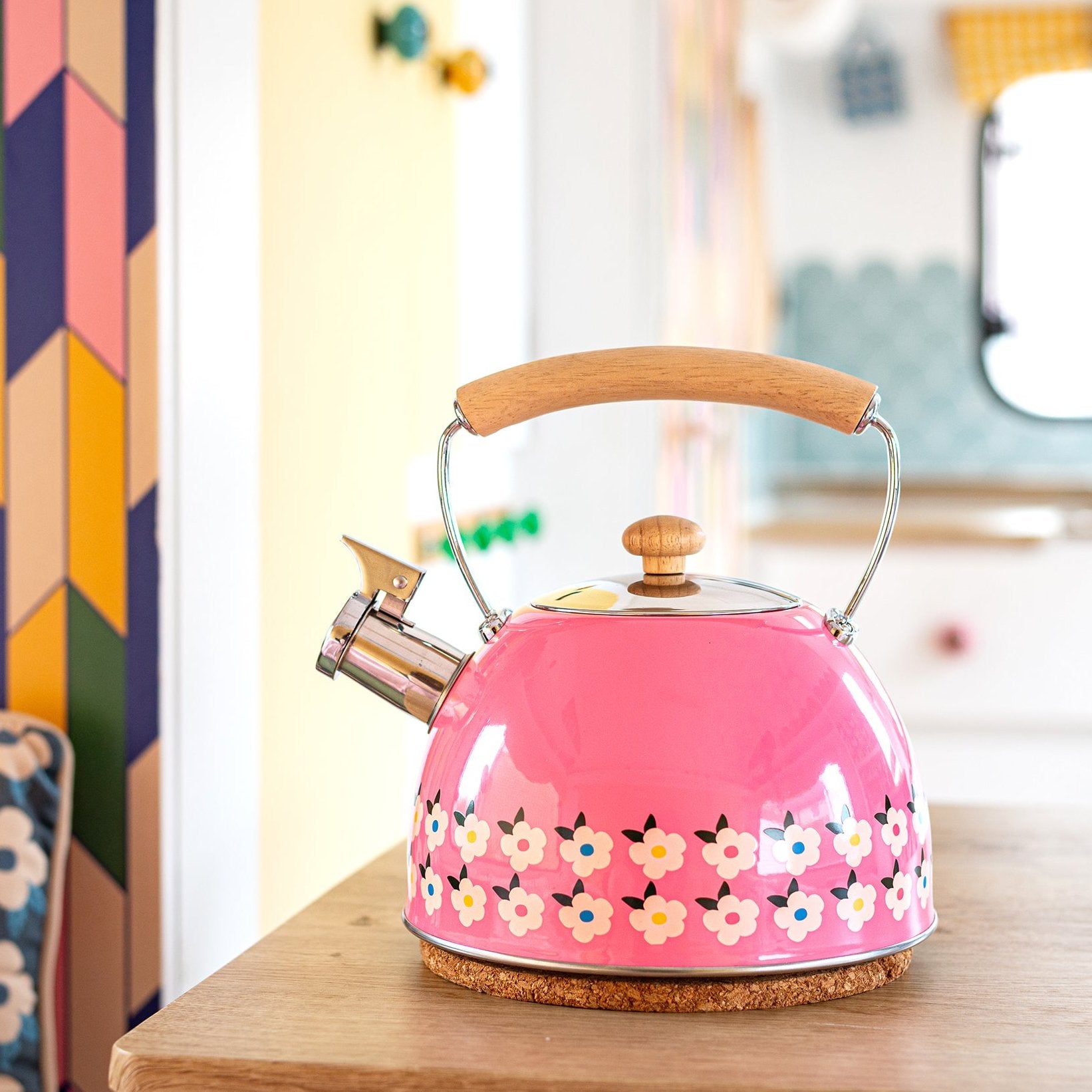 Pink high quality Speckled Whistling Tea Kettle