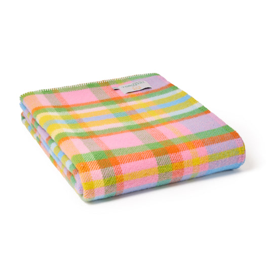 Rainbow Check Wool Throw Blanket: Tweedmill, British Made