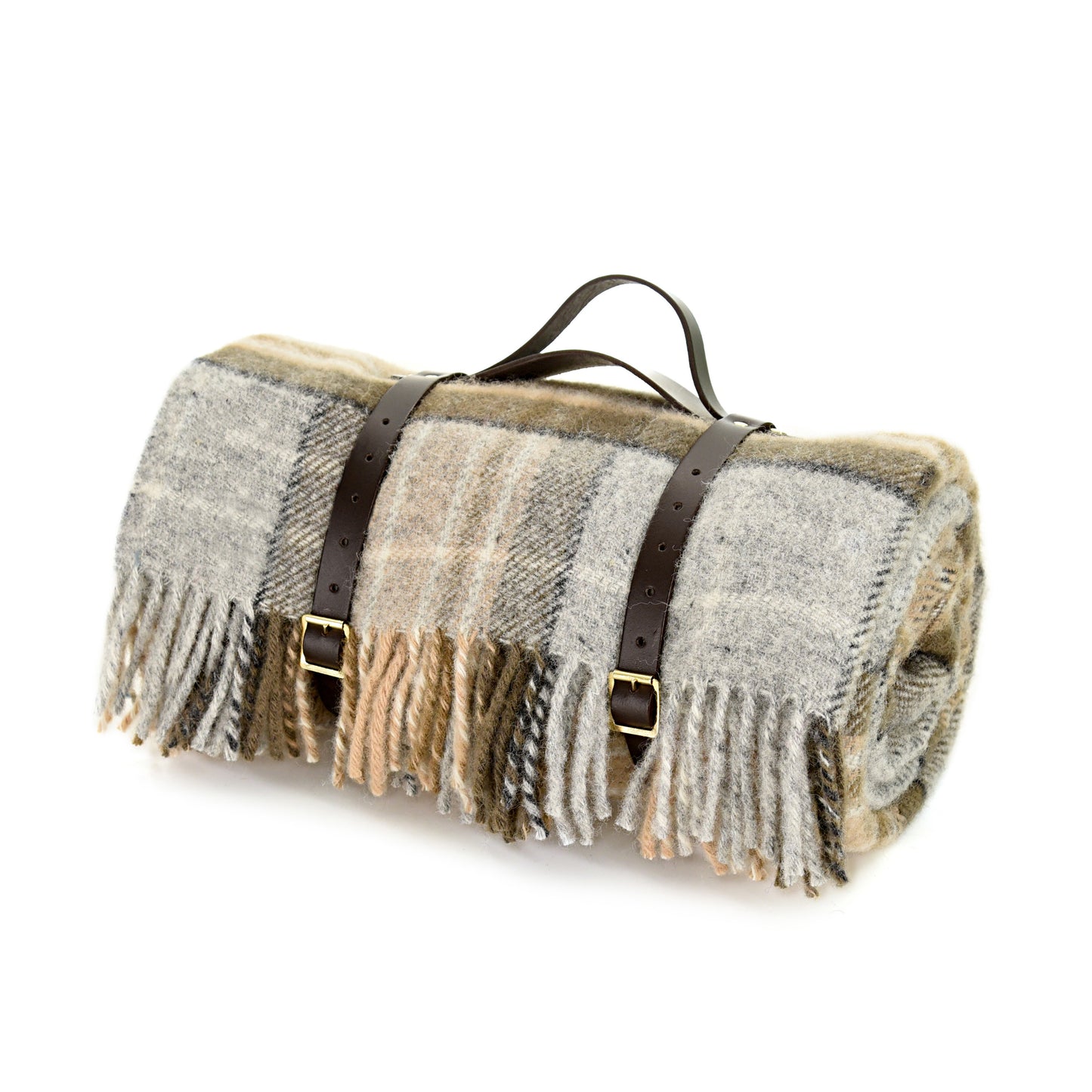 Thistleberry & Wine Picnic Rug Blanket Tartan Checked Burgundy/Claret with Leather Carry Strap
