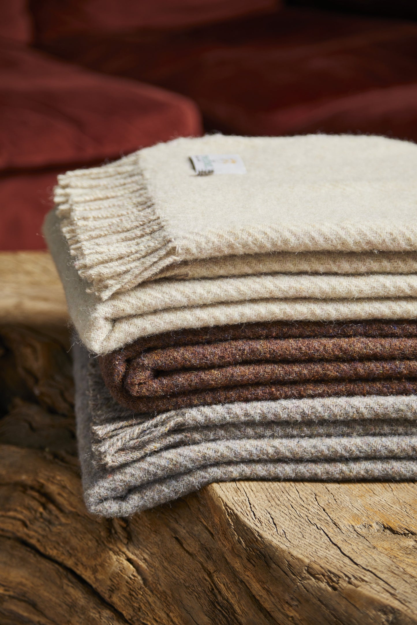 Tweedmill Rustic Recycled Diagonal Stripe Throw or Blanket 150x183 in Almond - Enamelhappy