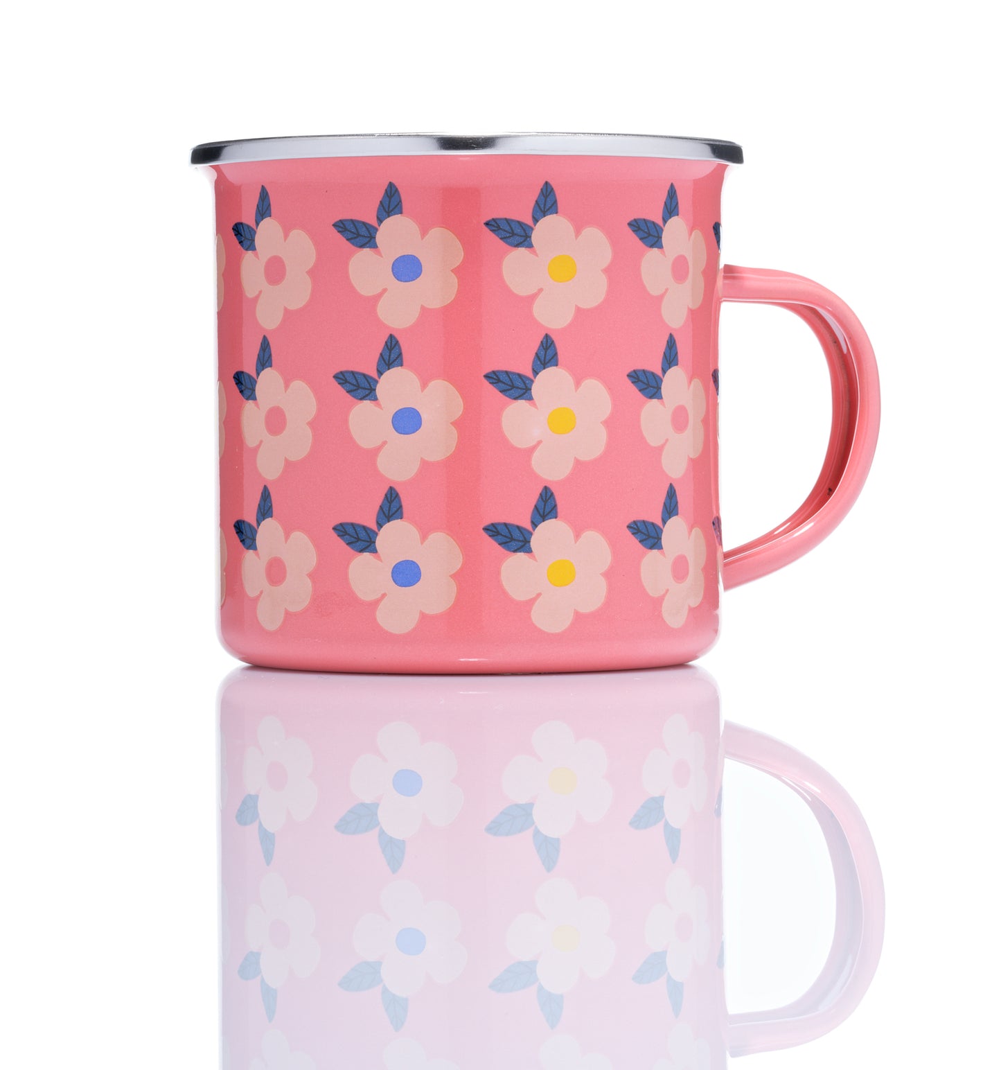 Beautiful Rose Pink Enamel Mug in our Colourful Stunning Retro Vintage Floral - Enamelhappy