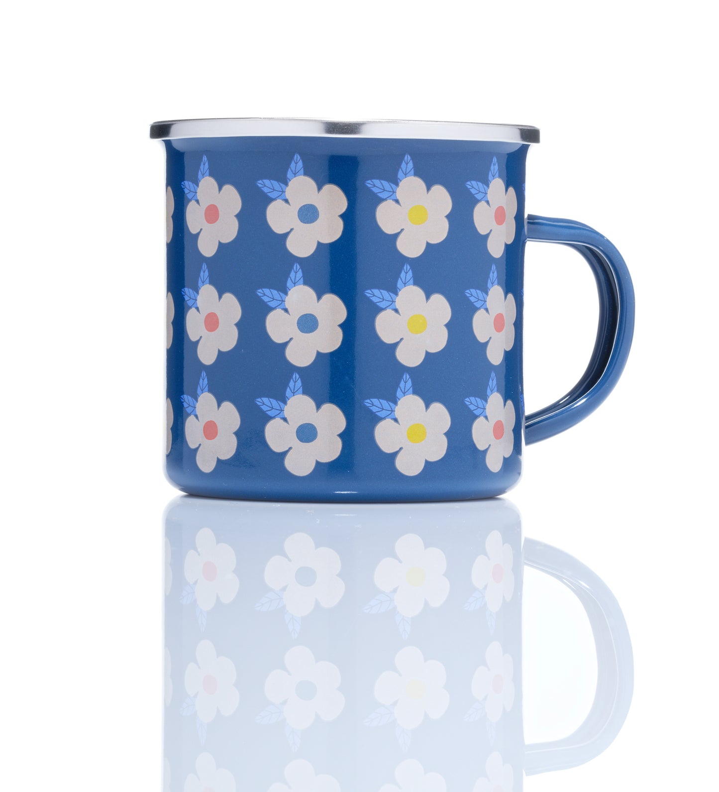 Beautiful Midnight Navy Blue Enamel Mug in our Colourful Stunning Retro Vintage Floral - Enamelhappy