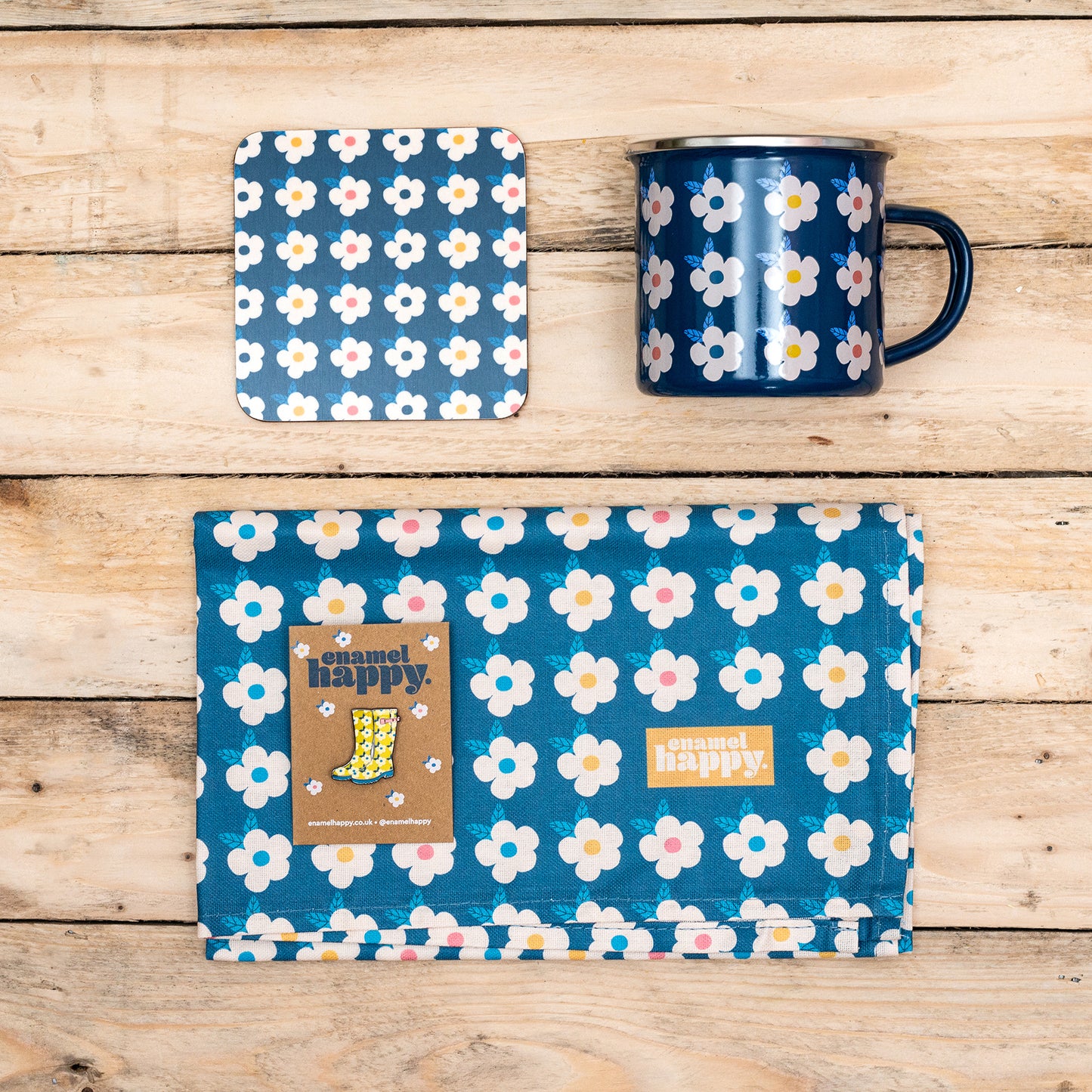 NAVY GIFT BUNDLE Set Blue Campervan Swimming Hiking Gardening Camping Beautiful Pretty Retro Cute Wellies Tin Cup For Her