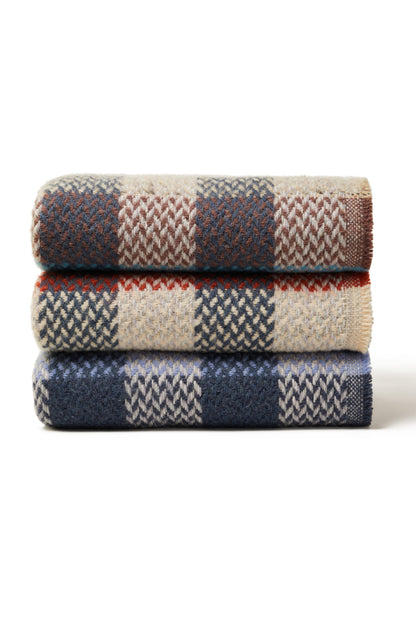 Recycled 100% Pure Wool Celtic Weave Check Throw Blanket British Welsh Made