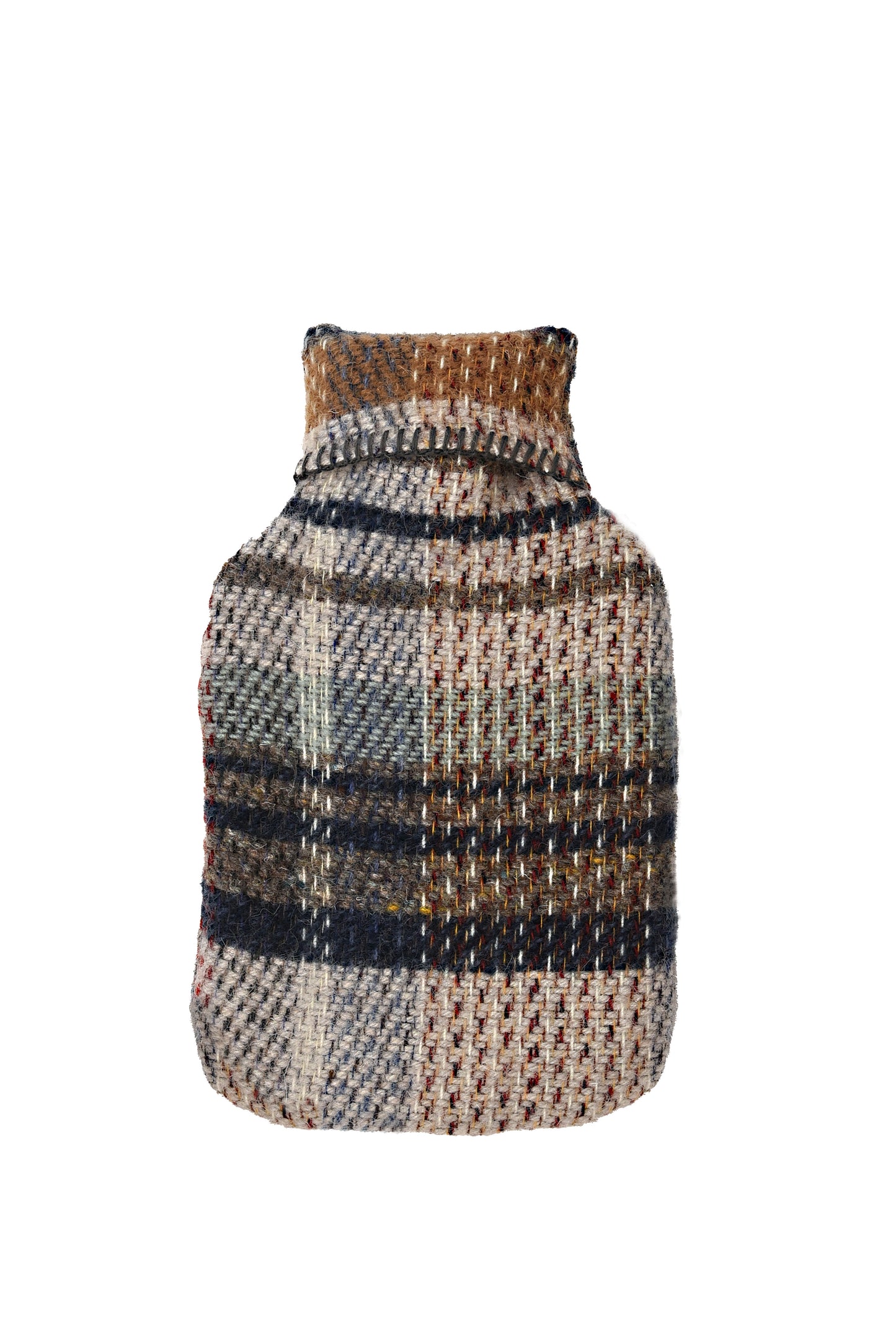 Tweedmill-Wärmflasche aus recycelter Wolle mit Diagonalstreifen in Latte