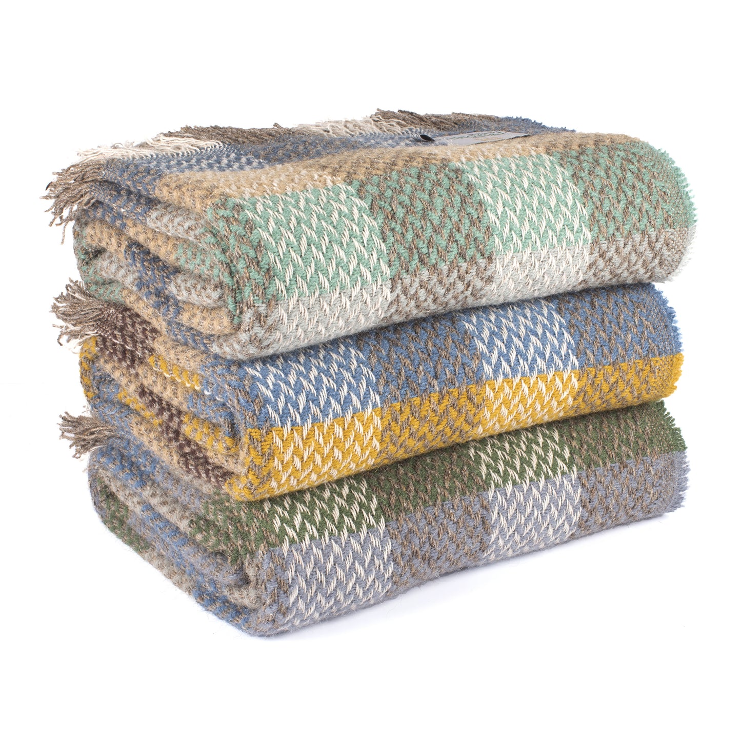 Recycled 100% Pure Wool Celtic Weave Check Throw Blanket British Welsh Made