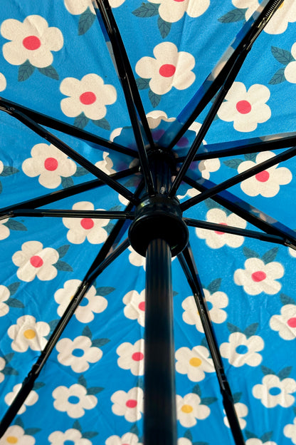 Retro Floral Design Umbrella Ocean Blue - Enamelhappy