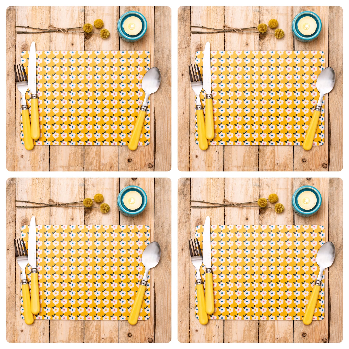Set of Retro Floral Placemats in Honey