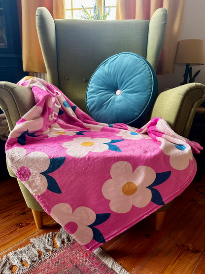 Retro Floral Rose Pink Große Fleecedecke/Überwurf – Emaillehappy