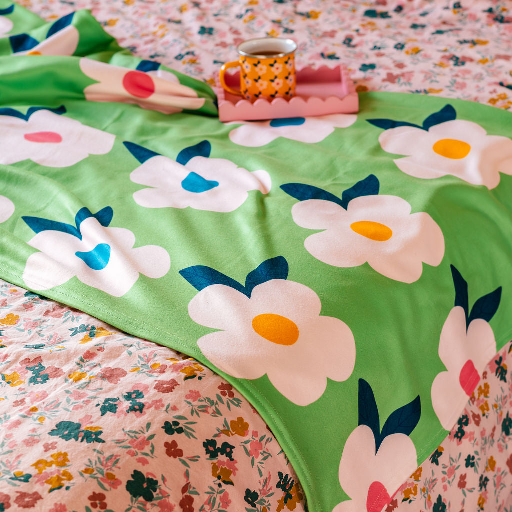 ÉCHANTILLON Grande couverture/jet en polaire très douce à motif floral rétro - Emailhappy