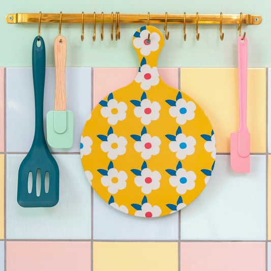 Chopping Board Honey Yellow Retro Floral - Enamelhappy