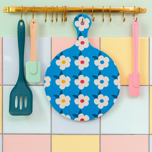 Chopping Board Ocean Blue Retro Floral - Enamelhappy