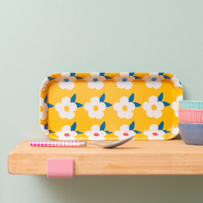 Cute Tray Retro Floral Honey Yellow Print - Enamelhappy