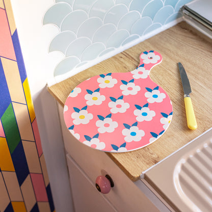 Chopping Board Rose Pink Retro Floral - Enamelhappy