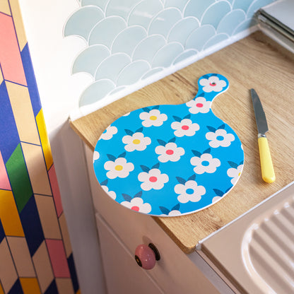 Chopping Board Ocean Blue Retro Floral - Enamelhappy