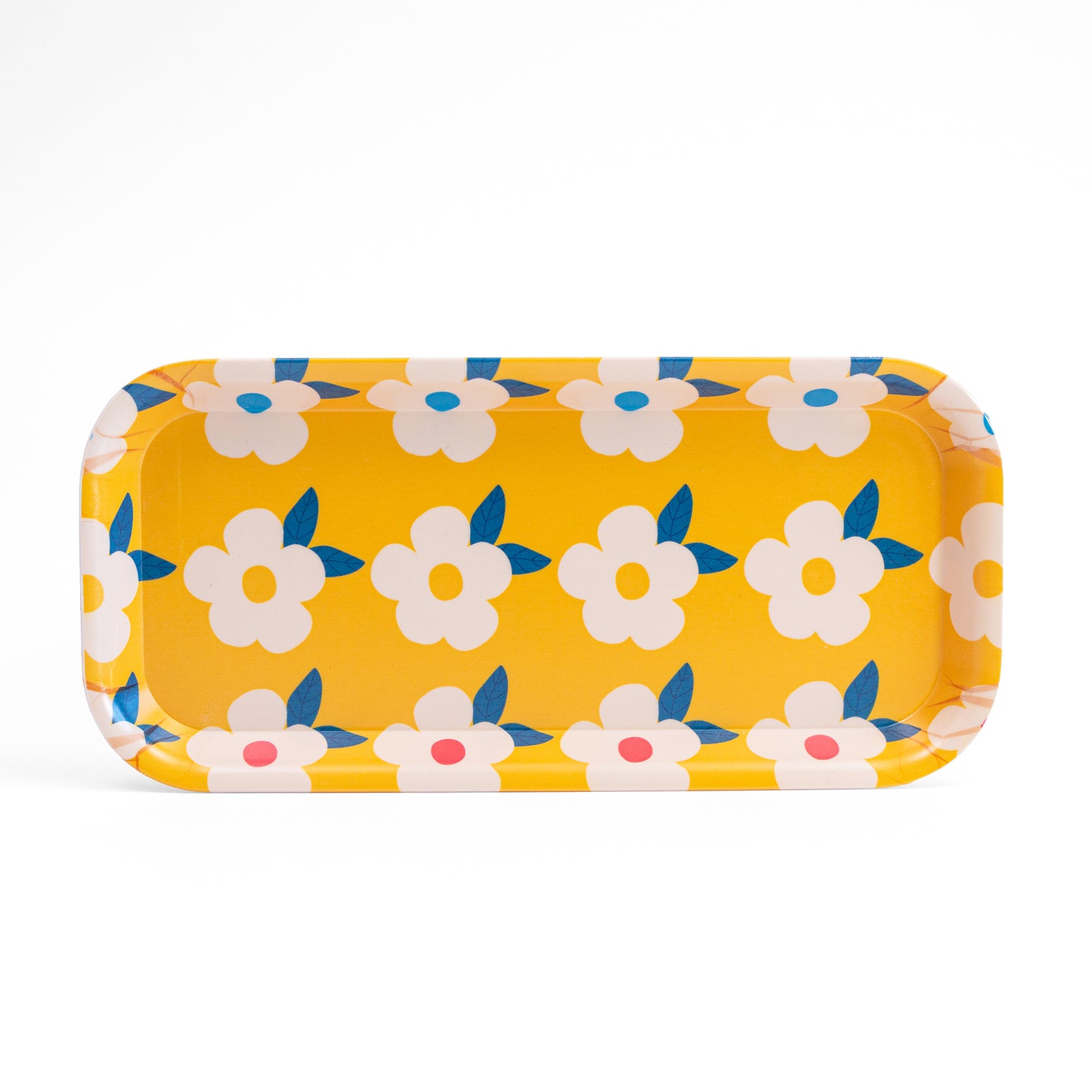 Cute Tray Retro Floral Honey Yellow Print - Enamelhappy