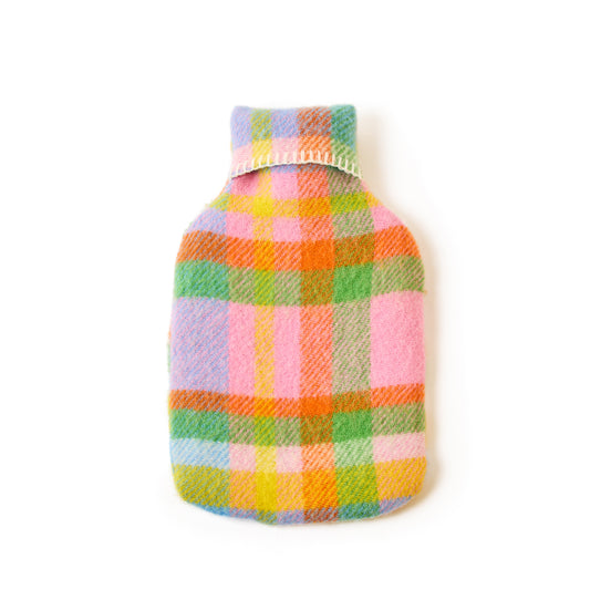 Pure New Wool Hot Water Bottle Bright RainBow Check