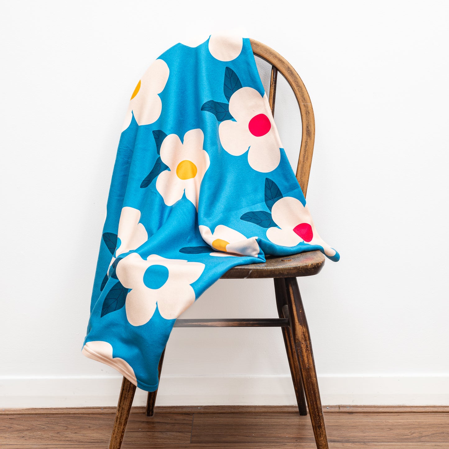 Retro Floral Ocean Blue Teal Large Fleece Blanket/Throw - Enamelhappy