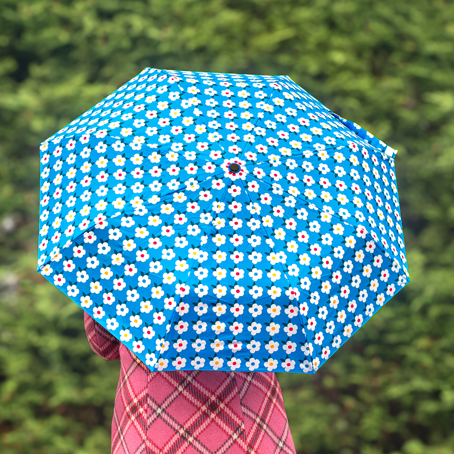 Retro Floral Design Umbrella Ocean Blue - Enamelhappy