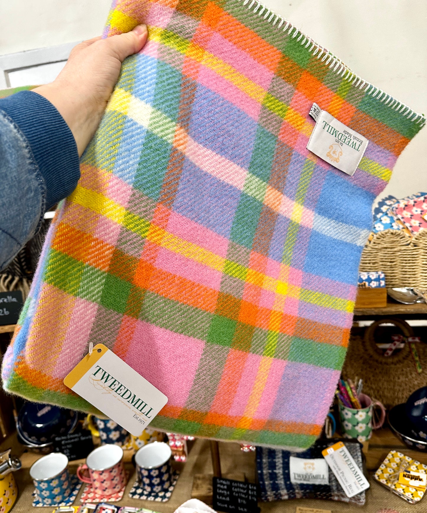 Rainbow Check Wool Throw Blanket: Tweedmill, British Made
