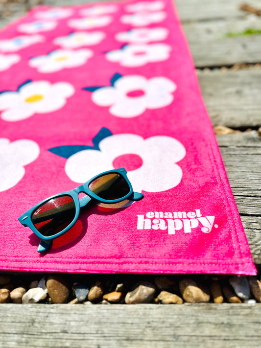 Beautiful Quick Dry Beach/Bath Towel Large - Retro Floral Rose Pink