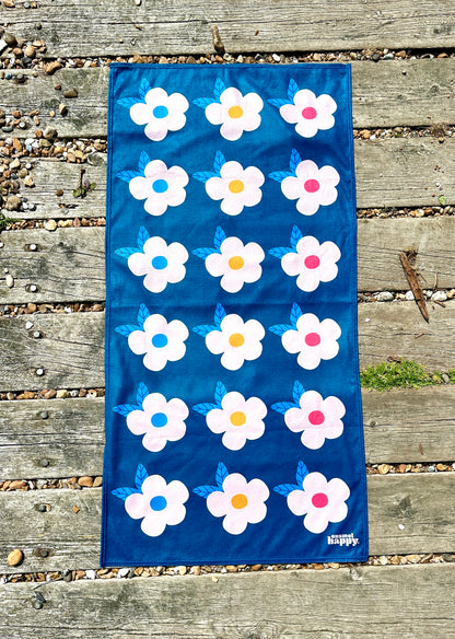 Beautiful Quick Dry Beach/Bath Towel Large - Retro Floral Honey Yellow