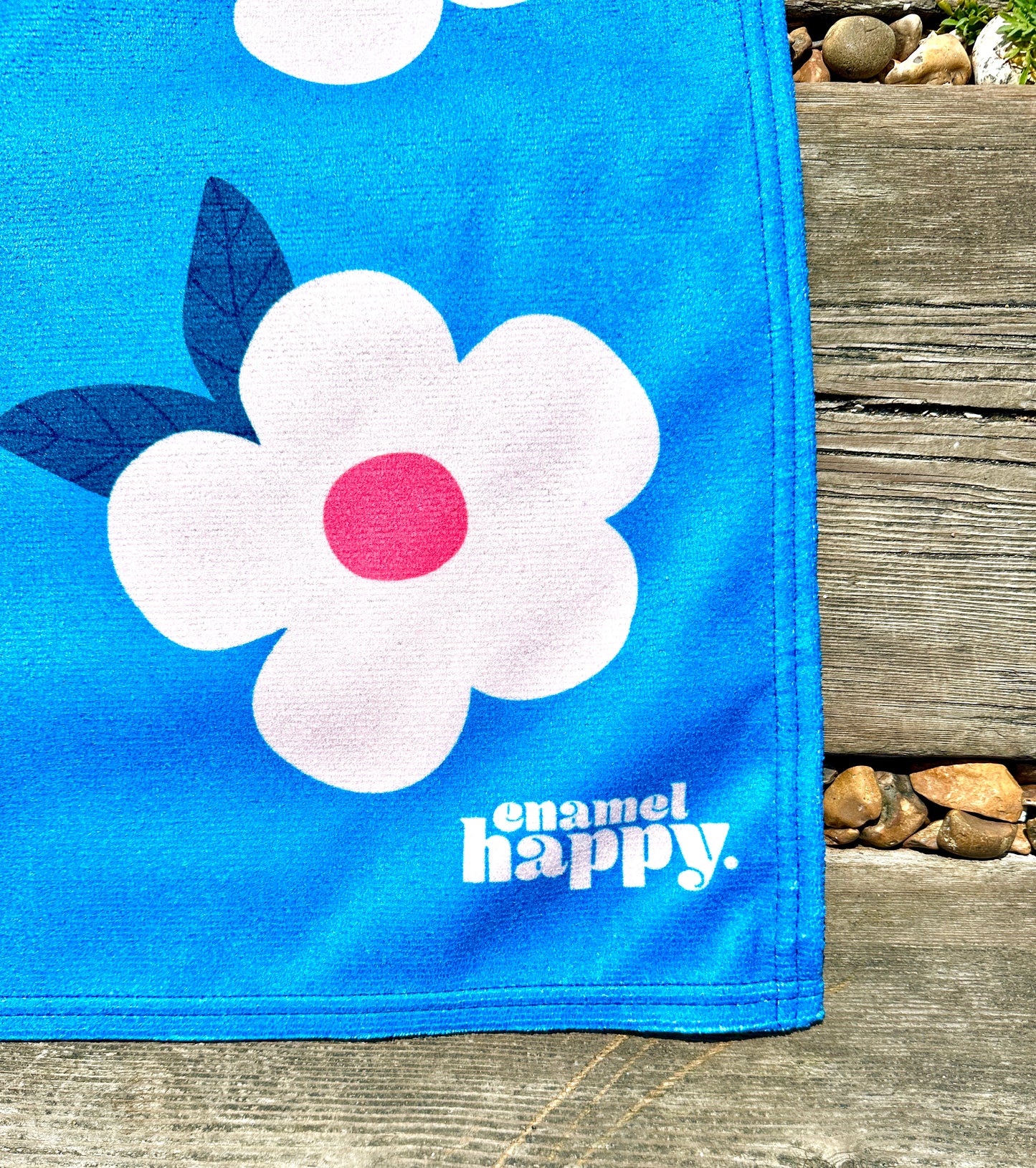 Beautiful Quick Dry Beach/Bath Towel Large - Retro Floral Ocean Blue