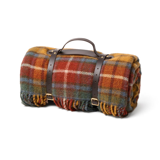 Polo Picnic Rug Antique Buchanan Tartan/Brown with Leather Strap