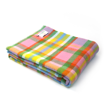 Rainbow Check Wool Throw Blanket: Tweedmill, British Made