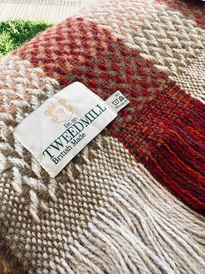 Recycled 100% Pure Wool Celtic Weave Check Throw Blanket British Welsh Made
