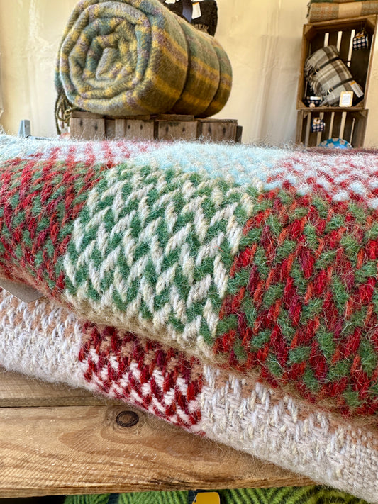 Recycled 100% Pure Wool Celtic Weave Check Throw Blanket British Welsh Made