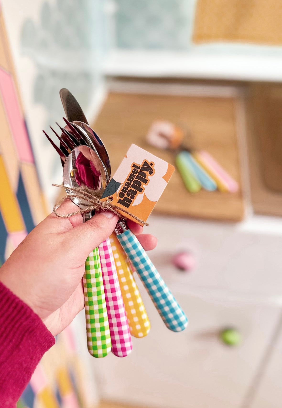 Ensemble de couverts individuels colorés à carreaux vichy - Emailhappy
