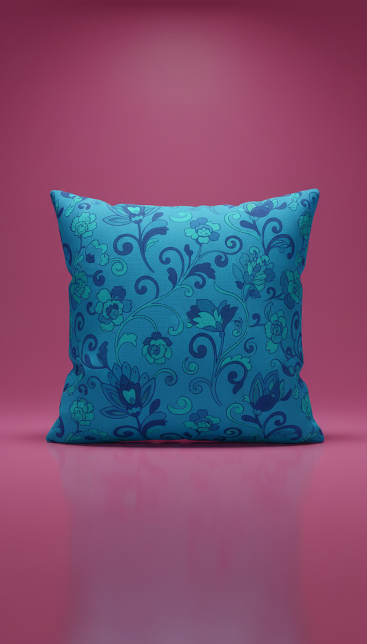 Cerulean blue floral throw pillow