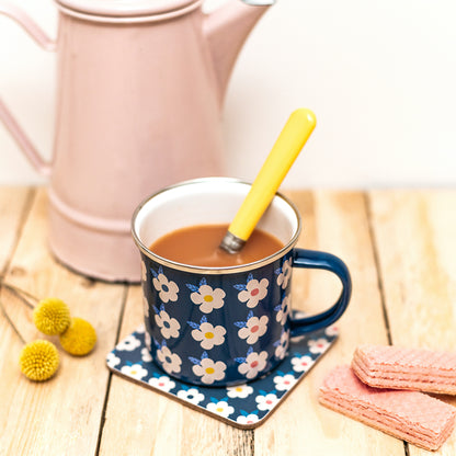 Enamel Mug & Coaster Set - Honey Yellow Matching - Enamelhappy