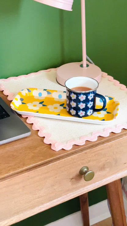 Midnight Blue Floral Small Rectangle Tray - Enamelhappy
