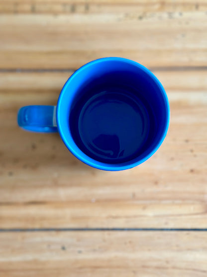 Retro Floral 11oz Ceramic Mug - Rose Pink with Blue - Enamelhappy