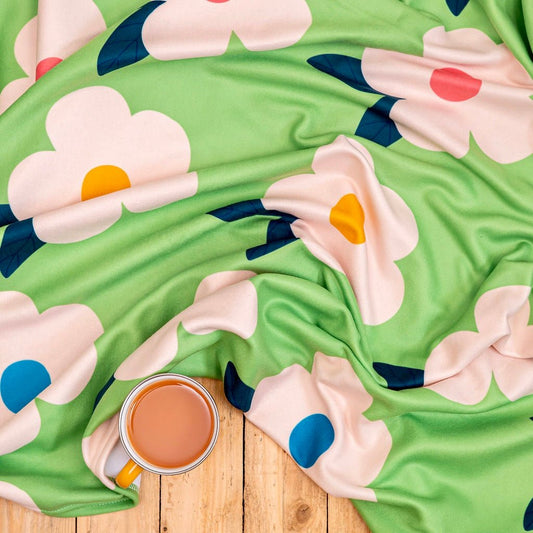 Retro Floral Meadow Green Large Fleece Blanket/Throw - Enamelhappy - Enamelhappy