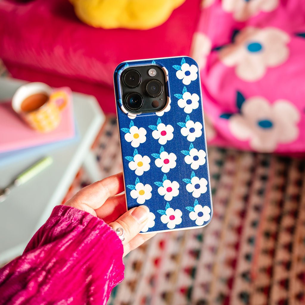 Retro Floral Tough Phone Case in Midnight Navy - Google Samsung Iphone - Enamelhappy