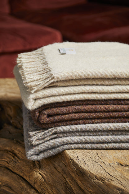 Tweedmill Rustic Recycled Diagonal Stripe Throw or Blanket 150x183 in Almond - Enamelhappy