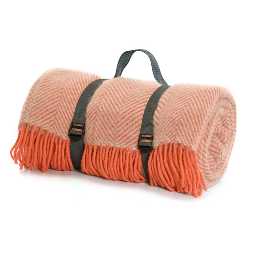 Flamingo & Pearl Herringbone Pure New Wool Picnic Rug - Beautiful Tweedmill