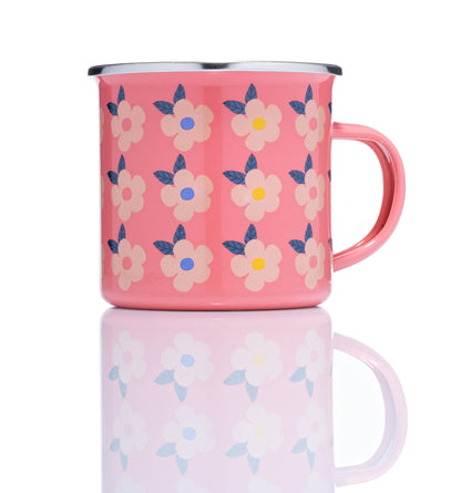 Beautiful Rose Pink Enamel Mug in our Colourful Stunning Retro Vintage Floral - Enamelhappy 