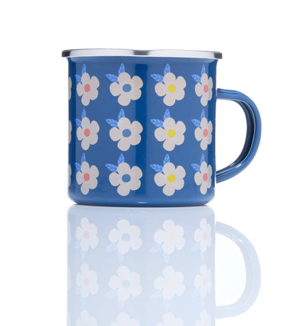 Beautiful Midnight Navy Blue Enamel Mug in our Colourful Stunning Retro Vintage Floral - Enamelhappy 