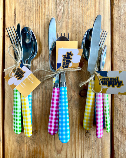 Colourful Individual Gingham Cutlery Set - Enamelhappy