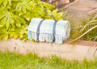 Cottage Blue Checked Pure New Wool Picnic Rug - Beautiful Tweedmill