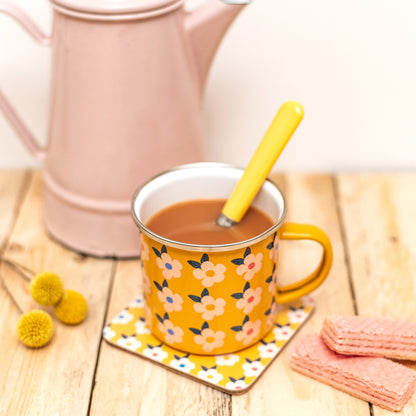 Enamel Mug & Coaster Set - Honey Yellow Matching - Enamelhappy